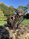 METAL CAST ALUMINIUM RUNNING RABBIT / HARE STATUE GARDEN ORNAMENT