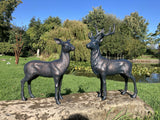 PAIR OF METAL CAST ALUMINIUM DEER STATUES GARDEN ORNAMENTS