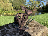 METAL CAST ALUMINIUM RUNNING RABBIT / HARE STATUE GARDEN ORNAMENT