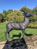 PAIR OF METAL CAST ALUMINIUM DEER STATUES GARDEN ORNAMENTS