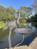 METAL CAST ALUMINIUM CRANE BIRD BATH / FEEDER STATUE GARDEN ORNAMENT