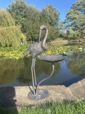 METAL CAST ALUMINIUM CRANE BIRD BATH / FEEDER STATUE GARDEN ORNAMENT