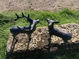 PAIR OF METAL CAST ALUMINIUM DEER STATUES GARDEN ORNAMENTS