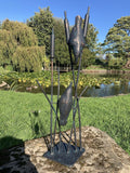 METAL CAST ALUMINIUM BIRDS IN REEDS  STATUE GARDEN ORNAMENT