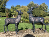PAIR OF METAL CAST ALUMINIUM DEER STATUES GARDEN ORNAMENTS
