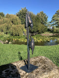 METAL CAST ALUMINIUM BIRDS IN REEDS  STATUE GARDEN ORNAMENT