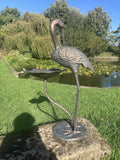 METAL CAST ALUMINIUM CRANE BIRD BATH / FEEDER STATUE GARDEN ORNAMENT