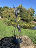 METAL CAST ALUMINIUM BIRDS IN REEDS  STATUE GARDEN ORNAMENT