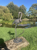 METAL CAST ALUMINIUM CRANE BIRD BATH / FEEDER STATUE GARDEN ORNAMENT