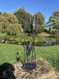 METAL CAST ALUMINIUM BIRDS IN REEDS  STATUE GARDEN ORNAMENT
