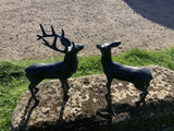 PAIR OF METAL CAST ALUMINIUM DEER STATUES GARDEN ORNAMENTS