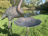 METAL CAST ALUMINIUM CRANE BIRD BATH / FEEDER STATUE GARDEN ORNAMENT