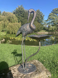 METAL CAST ALUMINIUM CRANE BIRD BATH / FEEDER STATUE GARDEN ORNAMENT