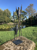 METAL CAST ALUMINIUM BIRDS IN REEDS  STATUE GARDEN ORNAMENT
