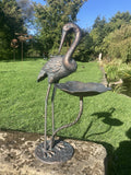 METAL CAST ALUMINIUM CRANE BIRD BATH / FEEDER STATUE GARDEN ORNAMENT