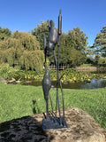METAL CAST ALUMINIUM BIRDS IN REEDS  STATUE GARDEN ORNAMENT