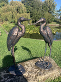PAIR OF METAL CAST ALUMINIUM CRANE   STATUES GARDEN ORNAMENTS
