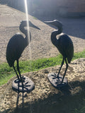 PAIR OF METAL CAST ALUMINIUM CRANE   STATUES GARDEN ORNAMENTS