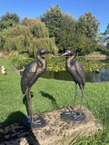PAIR OF METAL CAST ALUMINIUM CRANE   STATUES GARDEN ORNAMENTS