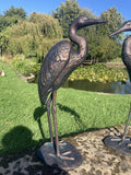 PAIR OF METAL CAST ALUMINIUM CRANE   STATUES GARDEN ORNAMENTS