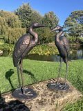 PAIR OF METAL CAST ALUMINIUM CRANE   STATUES GARDEN ORNAMENTS