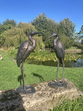 PAIR OF METAL CAST ALUMINIUM CRANE   STATUES GARDEN ORNAMENTS