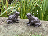 PAIR OF SMALL CAST IRON METAL FROG STATUE GARDEN ORNAMENTS