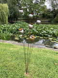 RUSTY METAL GARDEN POPPY FLOWER SPRAY PLANT STAKE ORNAMENT SUPPORT DECORATION