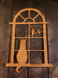 RUSTY METAL CAT IN WINDOW WALL PLAQUE HANGING GARDEN ORNAMENT
