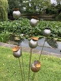RUSTY METAL GARDEN POPPY FLOWER SPRAY PLANT STAKE ORNAMENT SUPPORT DECORATION
