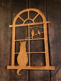RUSTY METAL CAT IN WINDOW WALL PLAQUE HANGING GARDEN ORNAMENT