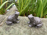 PAIR OF SMALL CAST IRON METAL FROG STATUE GARDEN ORNAMENTS