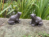 PAIR OF SMALL CAST IRON METAL FROG STATUE GARDEN ORNAMENTS