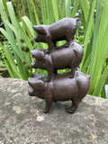 METAL CAST IRON TRIPLE PIG STACK GARDEN ORNAMENT
