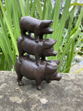 METAL CAST IRON TRIPLE PIG STACK GARDEN ORNAMENT