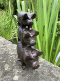 METAL CAST IRON TRIPLE PIG STACK GARDEN ORNAMENT