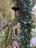 METAL HANGING MUSHROOM / TOADSTOOL BELL CHAIN GARDEN ORNAMENT DECOR