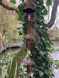 METAL HANGING MUSHROOM / TOADSTOOL BELL CHAIN GARDEN ORNAMENT DECOR