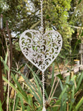 METAL HANGING HEART CHAIN GARDEN ORNAMENT DECOR