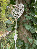 METAL HANGING HEART CHAIN GARDEN ORNAMENT DECOR