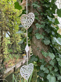 METAL HANGING HEART CHAIN GARDEN ORNAMENT DECOR