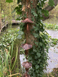 METAL HANGING MUSHROOM / TOADSTOOL BELL CHAIN GARDEN ORNAMENT DECOR