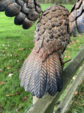 COLOURED METAL FLYING OWL BIRD STATUE GARDEN ORNAMENT