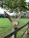 COLOURED METAL FLYING OWL BIRD STATUE GARDEN ORNAMENT