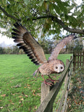 COLOURED METAL FLYING OWL BIRD STATUE GARDEN ORNAMENT