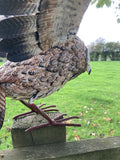 COLOURED METAL FLYING OWL BIRD STATUE GARDEN ORNAMENT