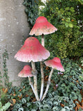 LARGE RUSTIC RED METAL TOADSTOOL / MUSHROOM CLUSTER STAKE GARDEN ORNAMENT