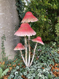 LARGE RUSTIC RED METAL TOADSTOOL / MUSHROOM CLUSTER STAKE GARDEN ORNAMENT