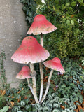 LARGE RUSTIC RED METAL TOADSTOOL / MUSHROOM CLUSTER STAKE GARDEN ORNAMENT