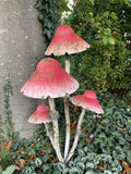 LARGE RUSTIC RED METAL TOADSTOOL / MUSHROOM CLUSTER STAKE GARDEN ORNAMENT